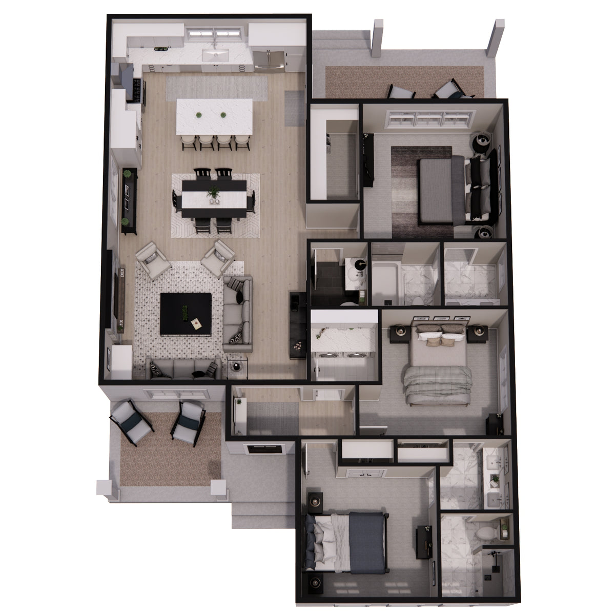 D7349-A Dover House 3D First Floor Plan 3 Beds 2.5 Baths
