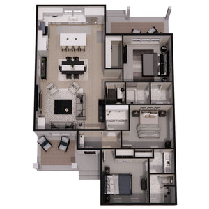 D7349-A Dover House 3D First Floor Plan 3 Beds 2.5 Baths