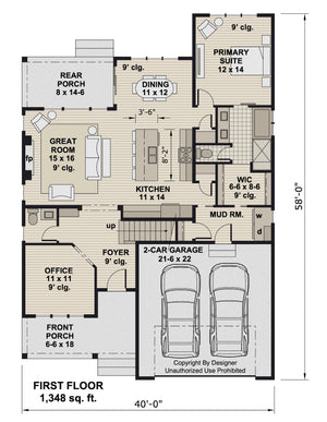 D7344-A Oslo House First Floor Plan 3 Beds 2.5 Baths