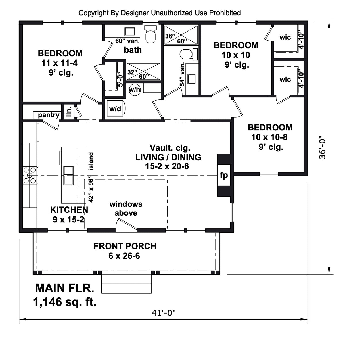 D7360-A Willow Ranch House First Floor Plan 3 Beds 2 Baths