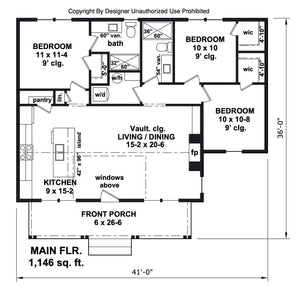 D7360-A Willow Ranch House First Floor Plan 3 Beds 2 Baths