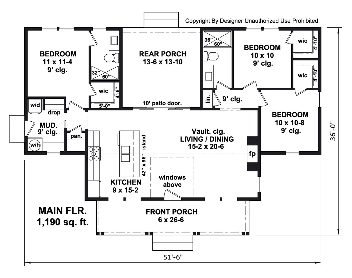 D7346-A Pinto House First Floor Plan 3 Beds 2 Baths