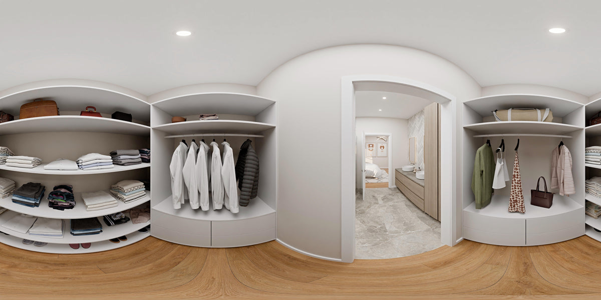 AJ7728-A Contemporary House Closet Panorama, 3 Bedrooms, 2 Bathrooms | Plan 1055 