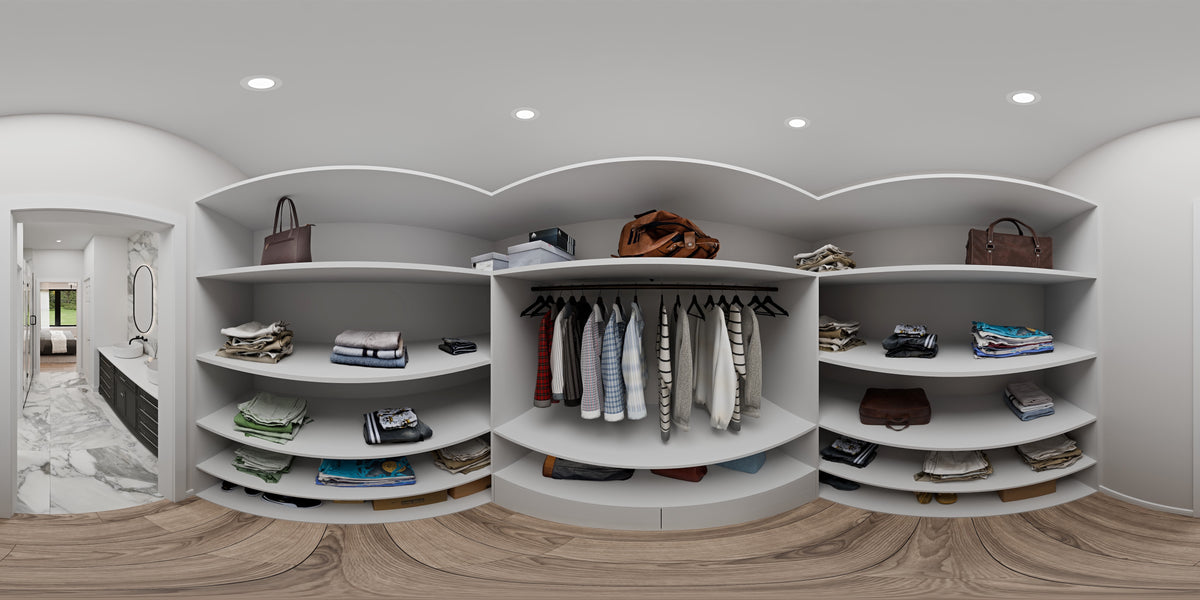 AJ7727-A Modern Farmhouse Closet Panorama, 3 Bedrooms, 2 Bathrooms | Plan 1064 
