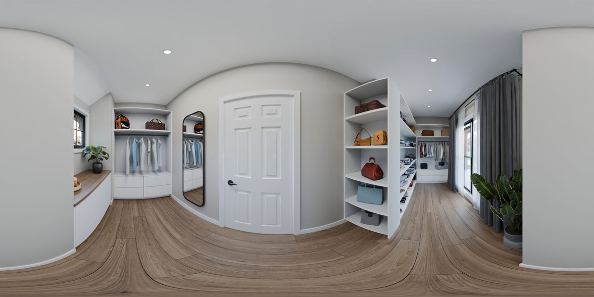 AJ7722-A Modern Farmhouse Closet Panorama, 4 Bedrooms, 4 Bathrooms | Plan 1062 