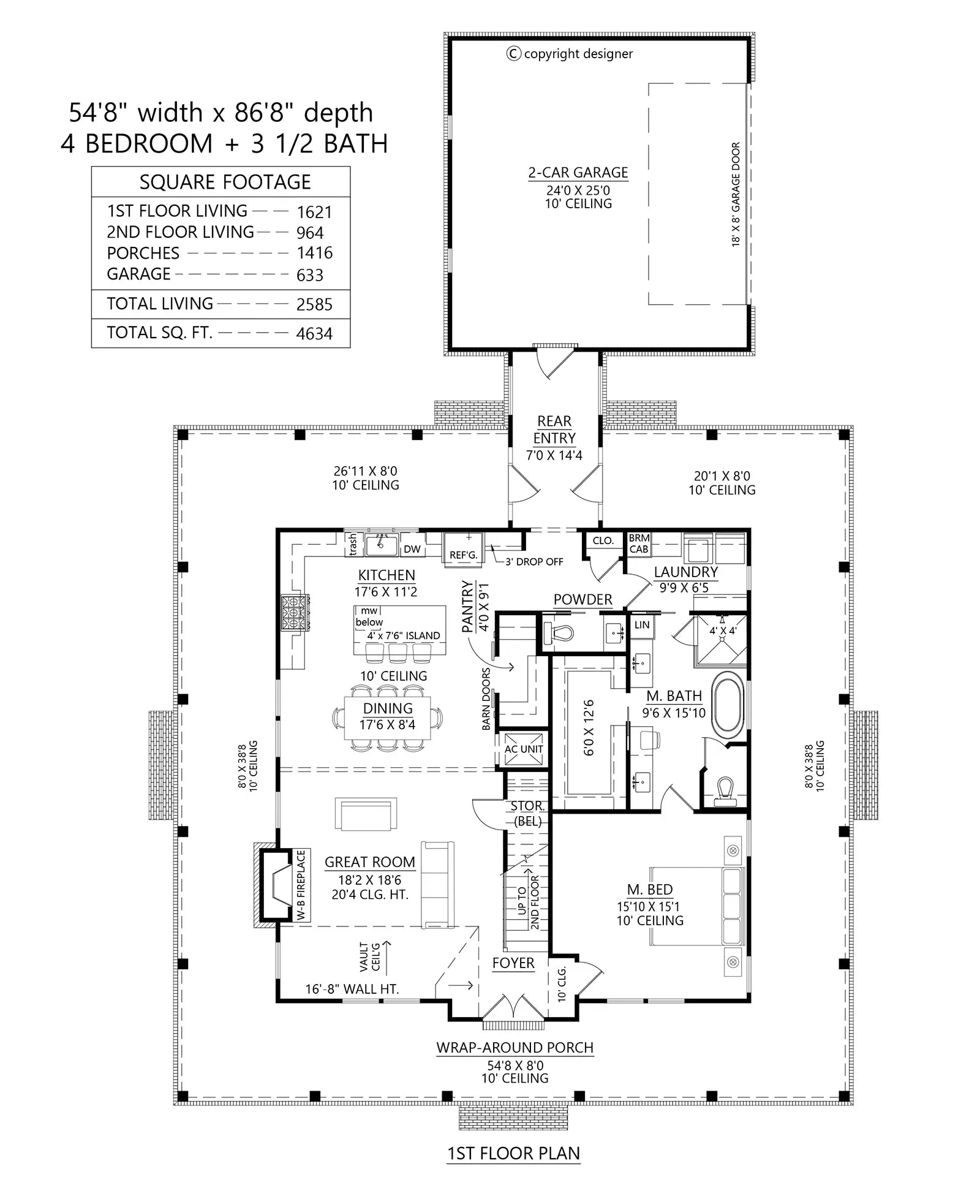 C7540-A Modern Farmhouse First Floor Plan, 4 Bedrooms, 3.5 Bathrooms | Columbia Heights Plan