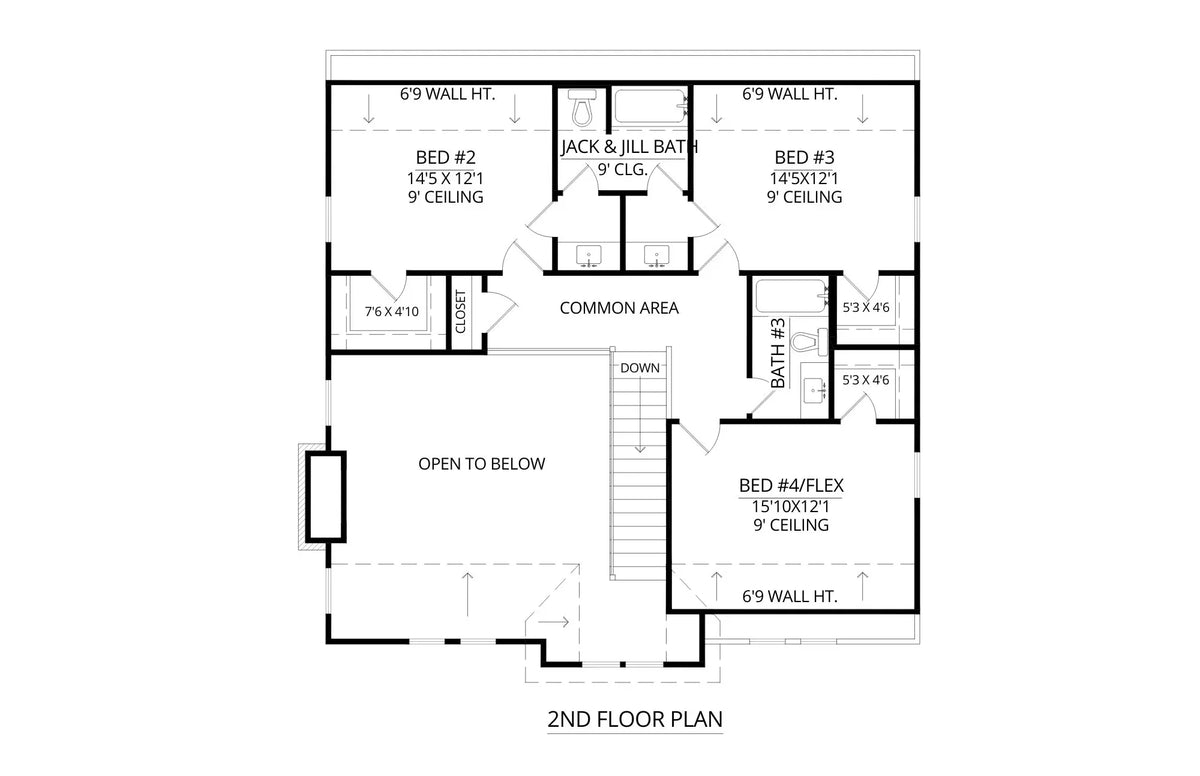 C7540-A Modern Farmhouse Second Floor Plan, 4 Bedrooms, 3.5 Bathrooms | Columbia Heights Plan 