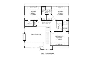 C7540-A Modern Farmhouse Second Floor Plan, 4 Bedrooms, 3.5 Bathrooms | Columbia Heights Plan 
