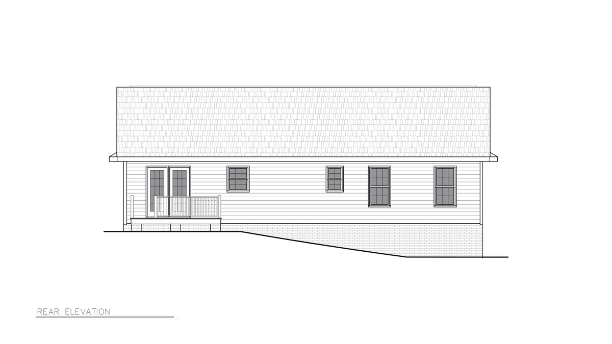 A8205-A Traditional House, 3 Bedrooms, 2 Bathrooms | Camelot House Plan Rear Elevation