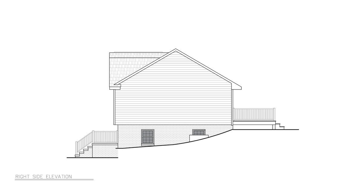A8205-A Traditional House, 3 Bedrooms, 2 Bathrooms | Camelot House Plan Right Elevation