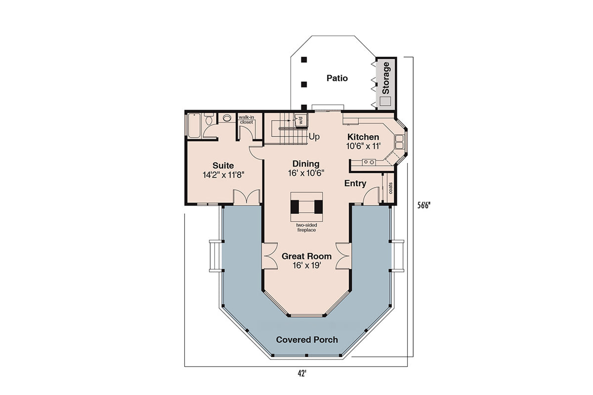 AM8268-A Cape Pod House First Floor Plan, 2 Bedrooms, 2 Bathrooms | Lakeview House Plan 