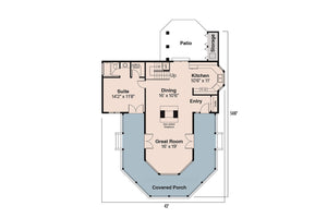 AM8268-A Cape Pod House First Floor Plan, 2 Bedrooms, 2 Bathrooms | Lakeview House Plan 