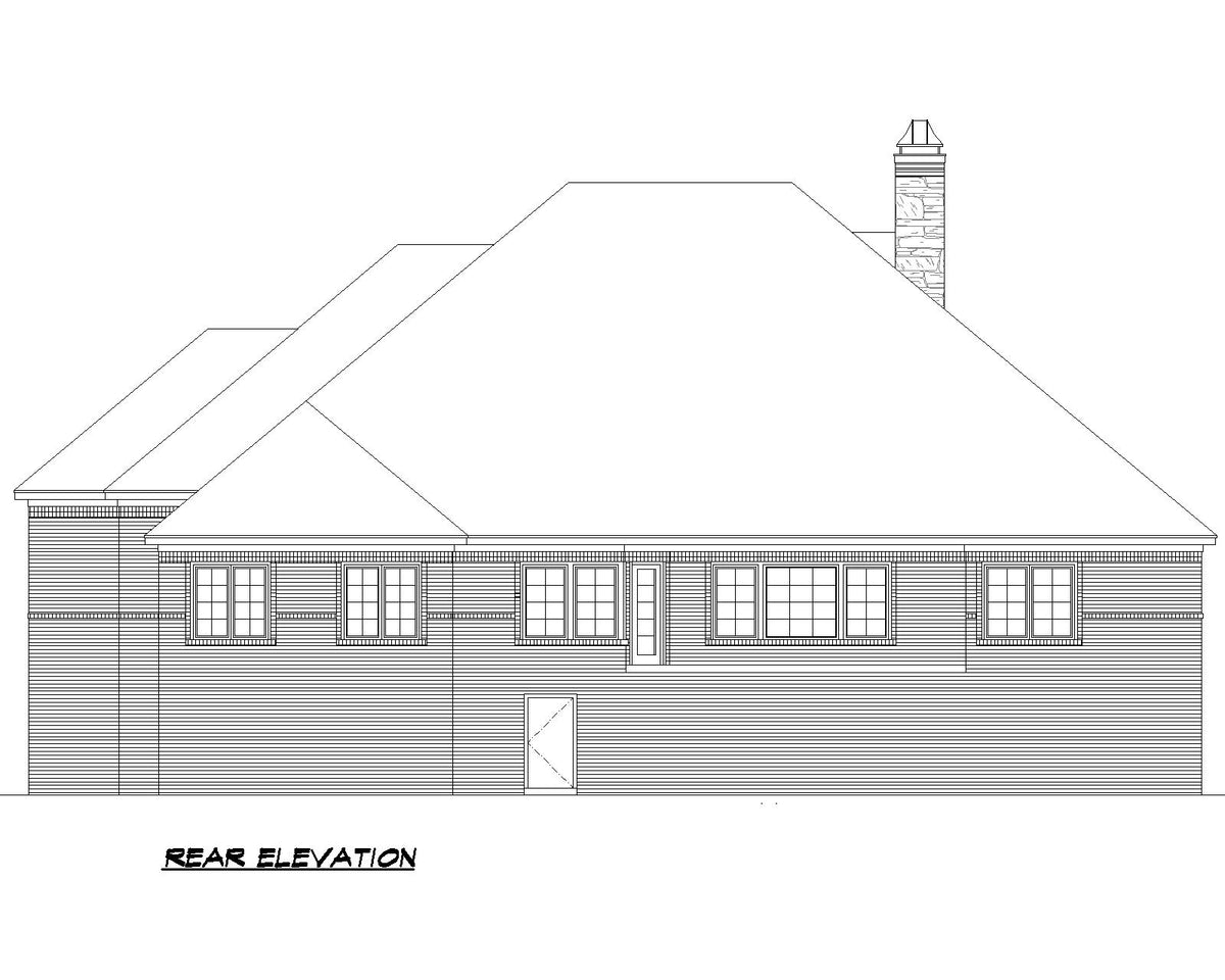 F8435-A Traditional House, 4 Bedrooms, 3 Bathrooms, 2 Half Baths | Cimarec House Plan Rear Elevation