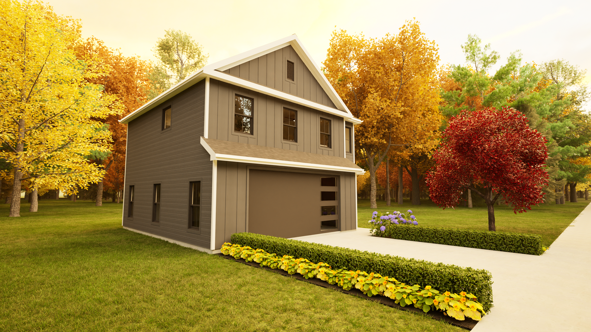 767 Sq Ft Carriage House Plan with 2-Car Garage & Workshop