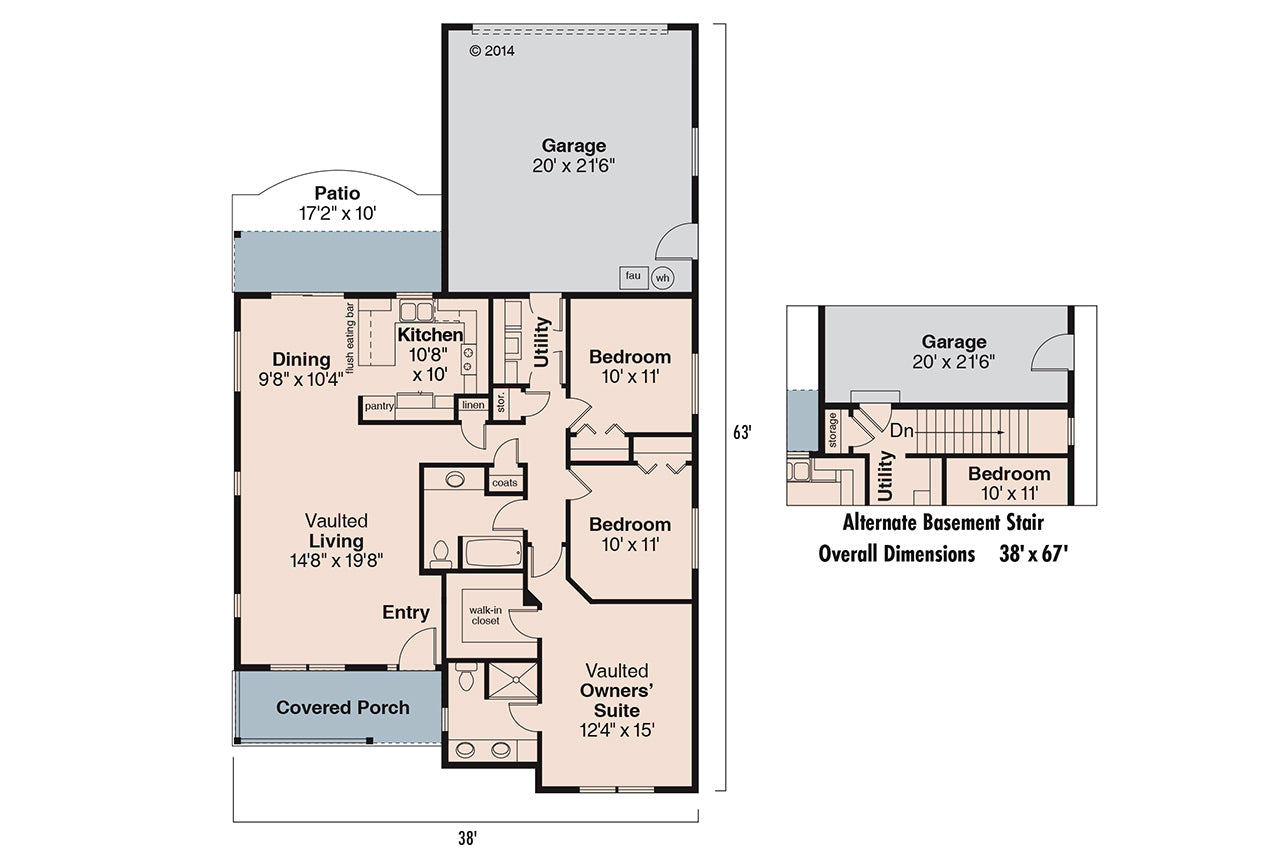 AM8291-A Cottage House First Floor Plan, 3 Bedrooms, 2 Bathrooms | Callaway House Plan 