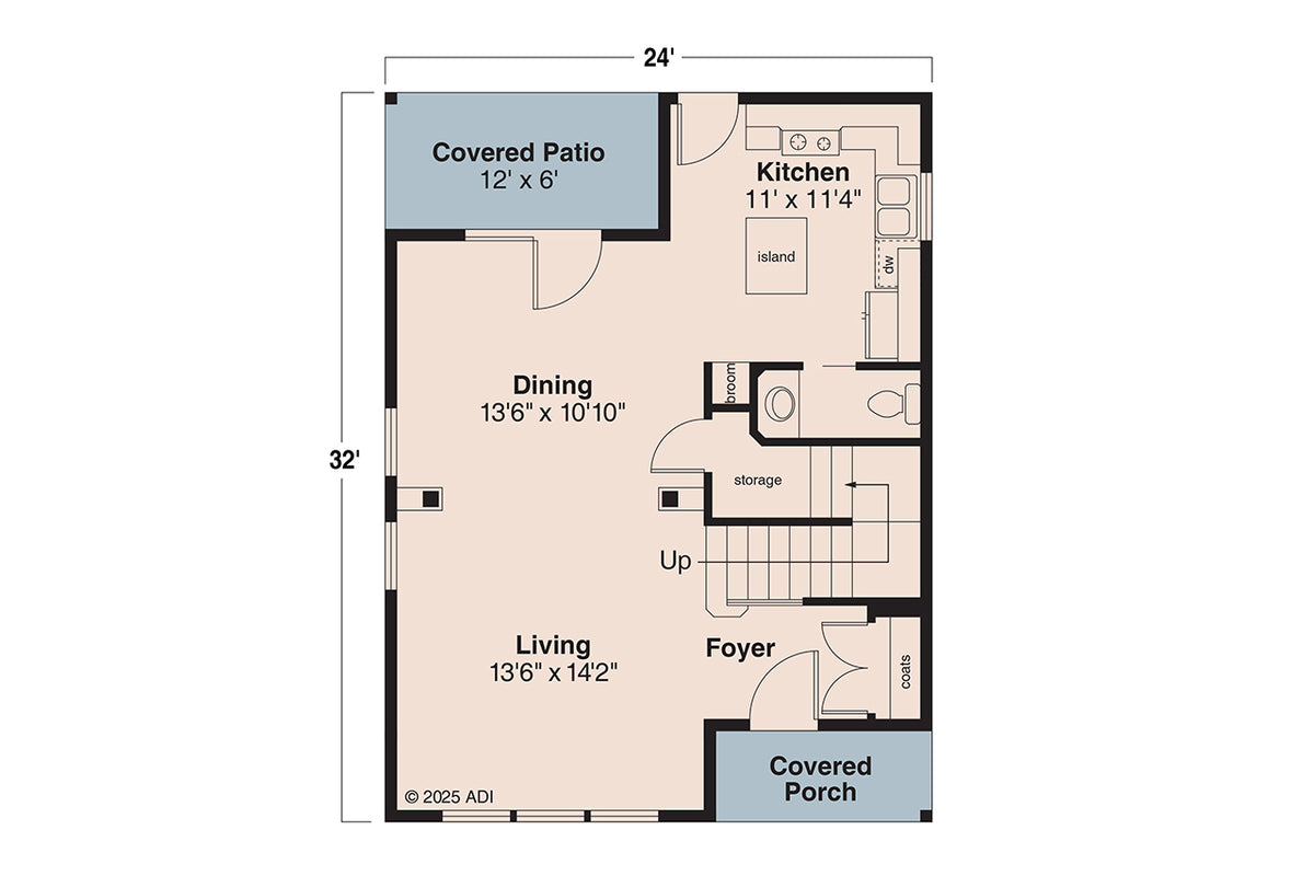 AM8289-A Cottage House First Floor Plan, 3 Bedrooms, 2.5 Bathrooms | Emerson House Plan 