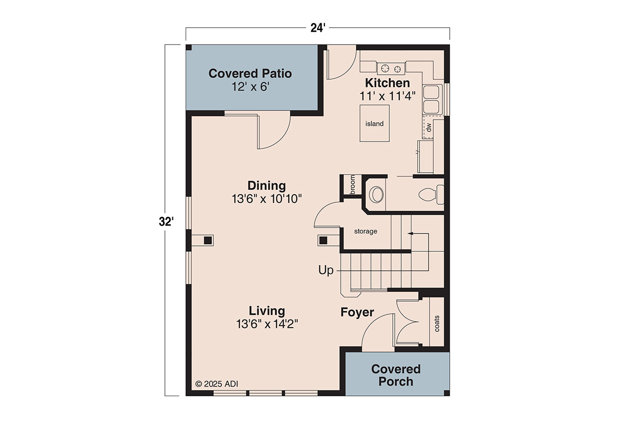 AM8289-A Cottage House First Floor Plan, 3 Bedrooms, 2.5 Bathrooms | Emerson House Plan 