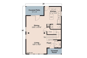 AM8289-A Cottage House First Floor Plan, 3 Bedrooms, 2.5 Bathrooms | Emerson House Plan 