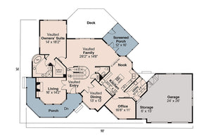 AM7939-A Country House First Floor Plan, 3 Bedrooms, 2.5 Bathrooms | Plan 10-134 Hayward 