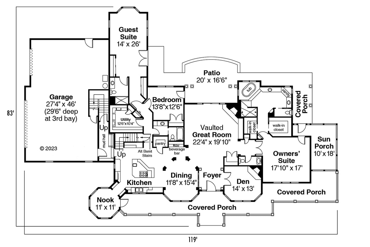 AM8285-A Country House First Floor Plan, 4 Bedrooms, 5.5 Bathrooms | Louisville House Plan 