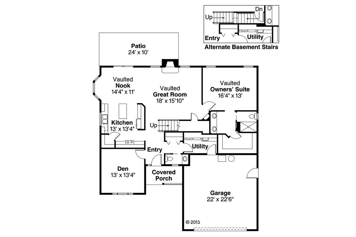 AM7191-A Radbourne House Plan - Main Floor Plan, 3 Beds, 2 Baths, 1 Half Baths