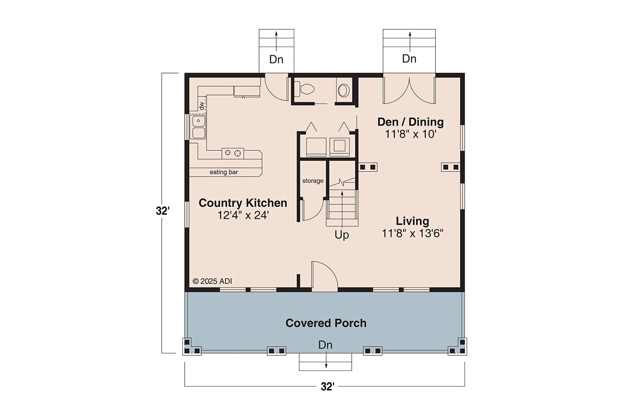 AM8288-A Cottage House First Floor Plan, 3 Bedrooms, 2.5 Bathrooms | Dickinson House Plan 
