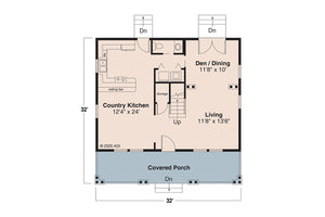 AM8288-A Cottage House First Floor Plan, 3 Bedrooms, 2.5 Bathrooms | Dickinson House Plan 