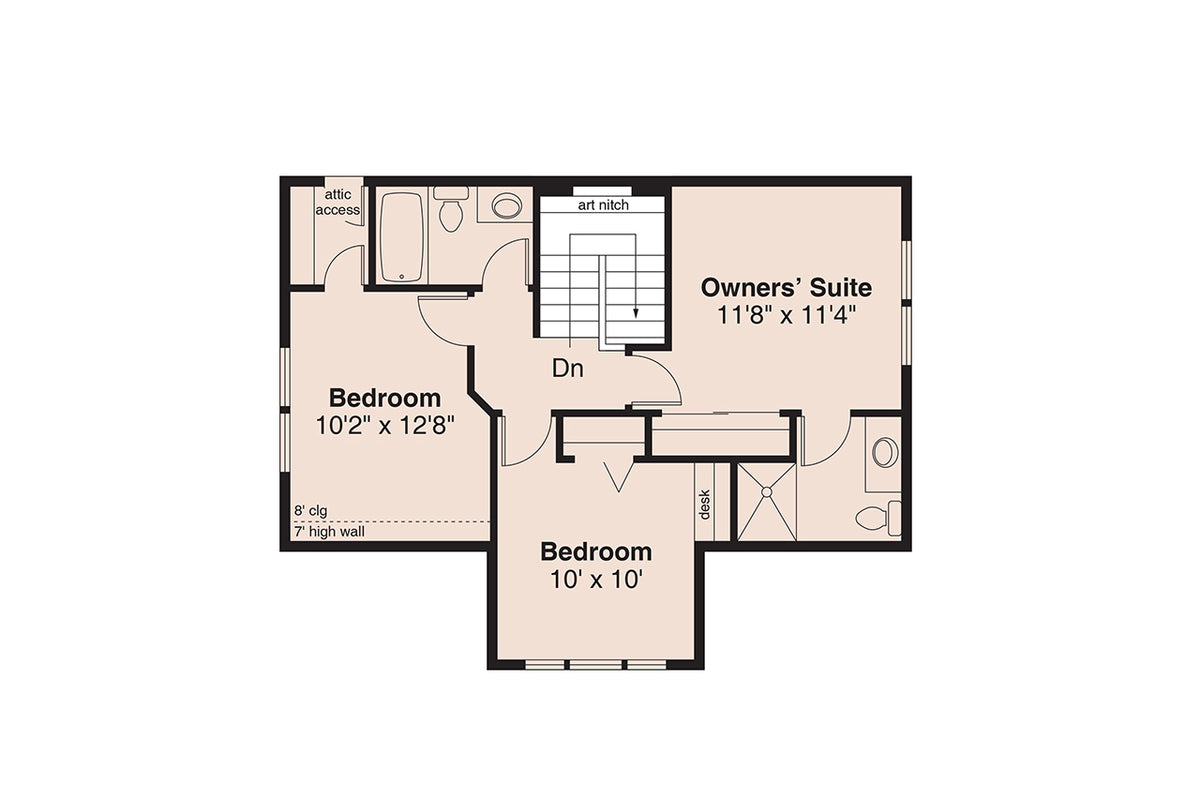 AM8288-A Cottage House Second Floor Plan, 3 Bedrooms, 2.5 Bathrooms | Dickinson House Plan 