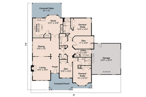 AM7666-A Country House Plan First Floor Plan, 4 Bedrooms, 3 Bathrooms | Ashley House Plan Exterior