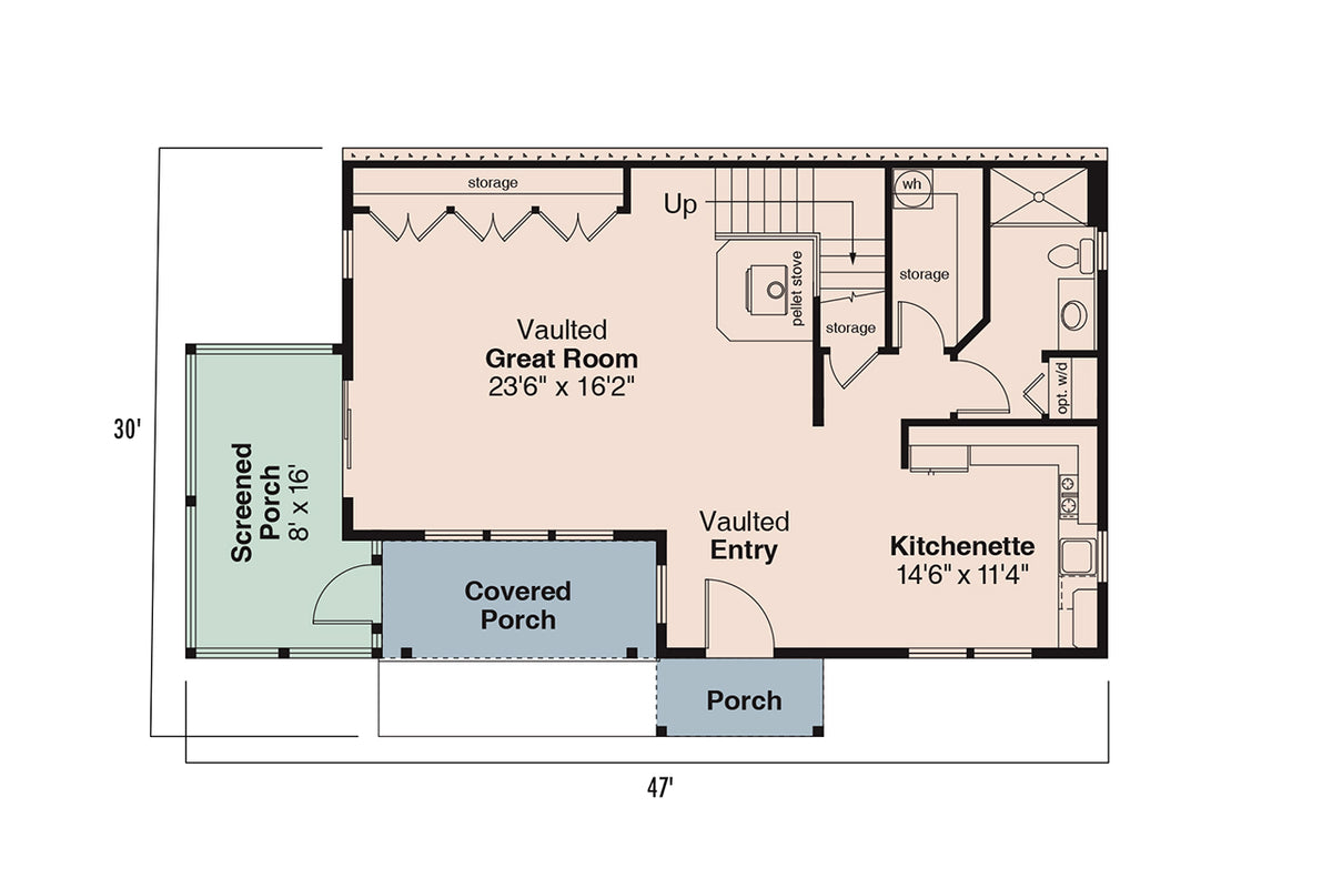 AM8487-A Cottage House with 1 Bathroom | Northlake House Plan First Floor Plan
