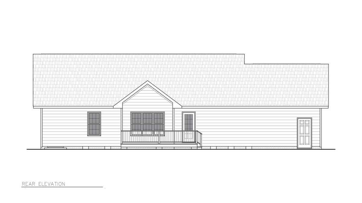 A8230-A Cottage House, 3 Bedrooms, 2 Bathrooms | Curtis House Plan Rear Elevation