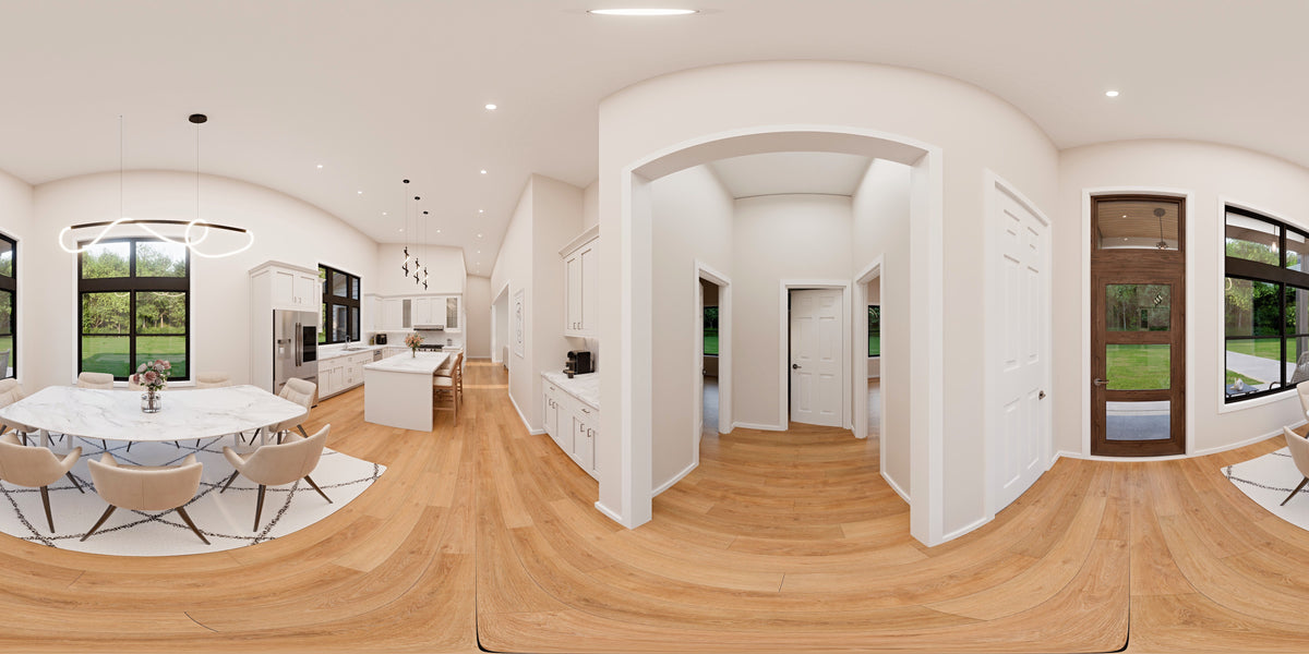 AJ7728-A Contemporary House Dining Panorama, 3 Bedrooms, 2 Bathrooms | Plan 1055 