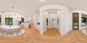 AJ7728-A Contemporary House Dining Panorama, 3 Bedrooms, 2 Bathrooms | Plan 1055 