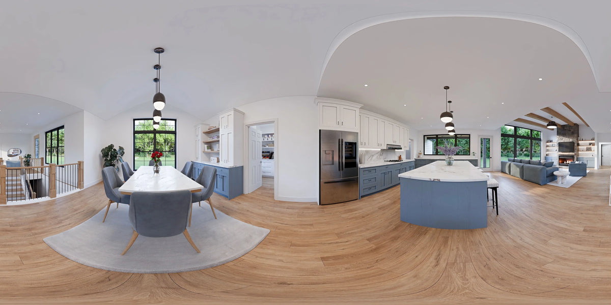 AJ7641-A Modern Transitional House Dining Panorama, 3 Bedrooms, 2 Bathrooms | Plan VD1065 