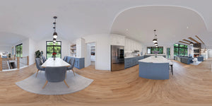 AJ7641-A Modern Transitional House Dining Panorama, 3 Bedrooms, 2 Bathrooms | Plan VD1065 