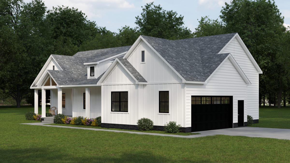 AJ7693-A Farmhouse Ranch House, 3 Bedrooms, 2 Bathrooms | Plan 1031 Exterior-3