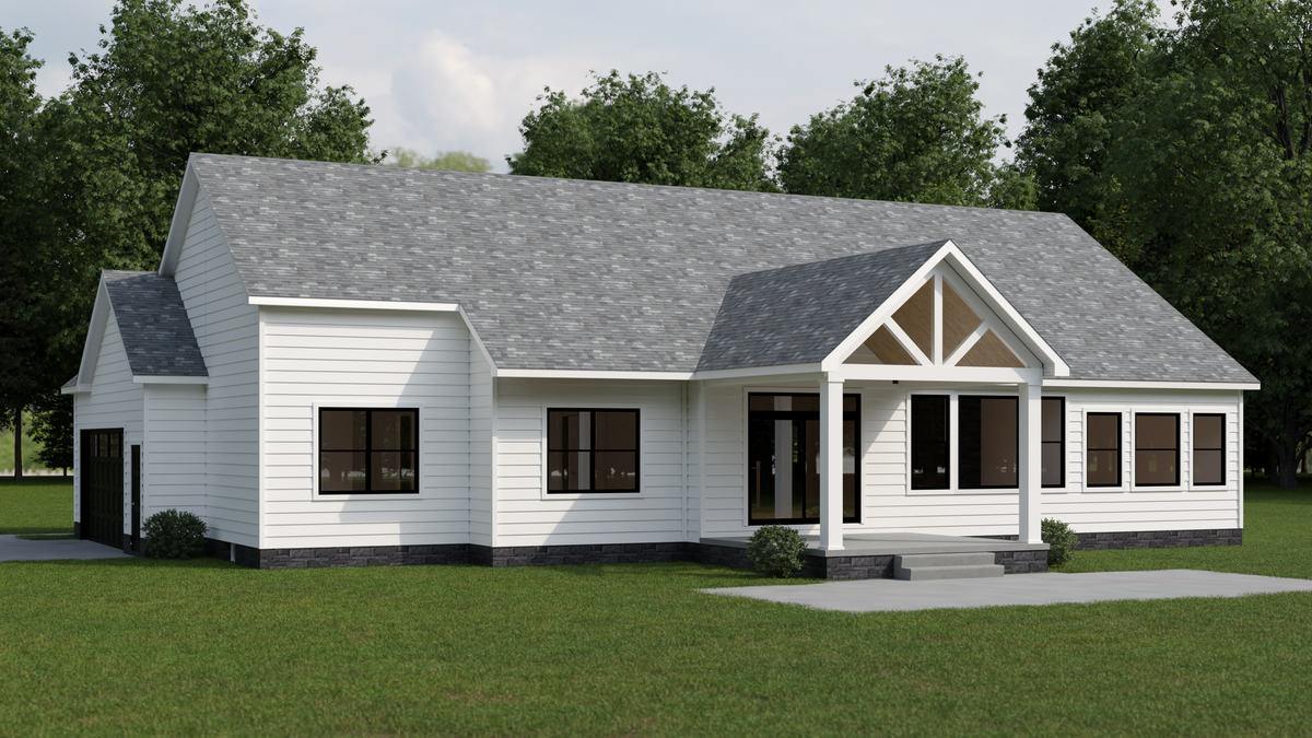 AJ7693-A Farmhouse Ranch House, 3 Bedrooms, 2 Bathrooms | Plan 1031 Exterior-4