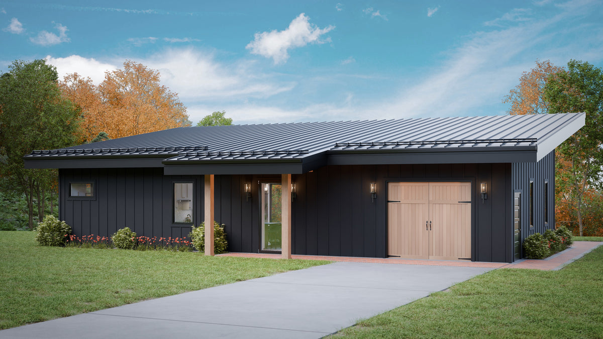 AJ7705-A Contemporary House, 1 Bedroom, 1.5 Bathroom | Plan 1052 Exterior-4