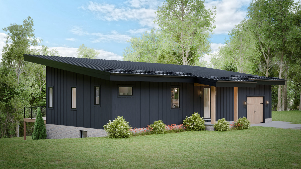 AJ7706-A Modern Ranch House, 3 Bedrooms, 2.5 Bathrooms | Plan 1053 Exterior-3