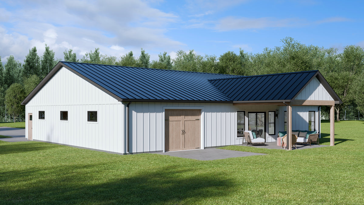 AJ7703-A Modern Barn House, 2 Bedrooms, 2 Bathrooms | Plan 1049 Exterior-3