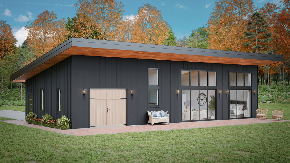 AJ7705-A Contemporary House, 1 Bedroom, 1.5 Bathroom | Plan 1052 Exterior-2
