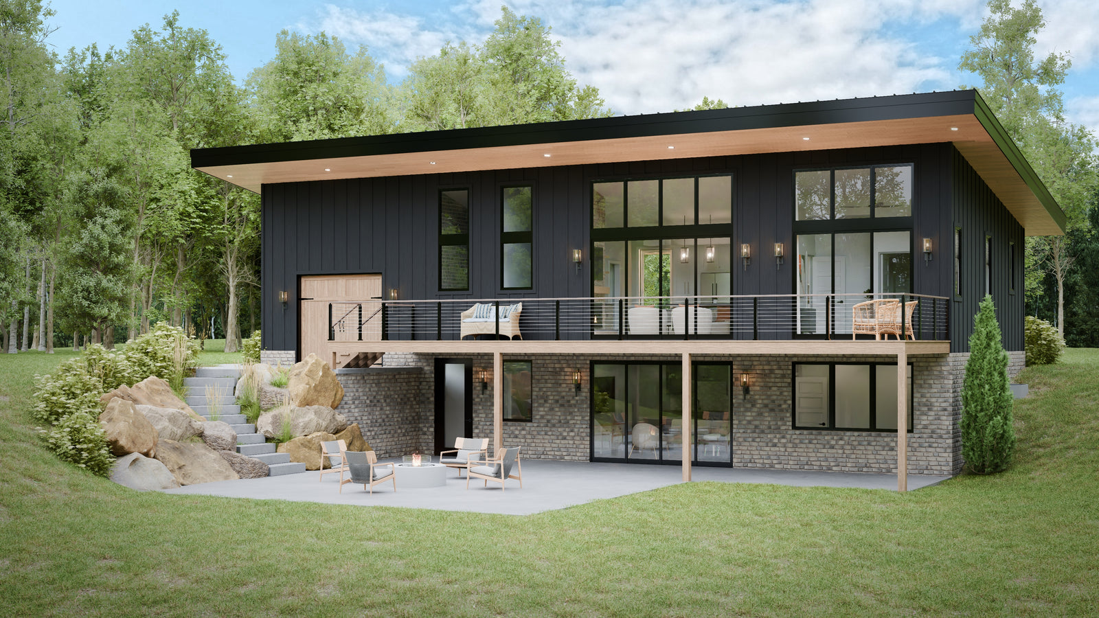 AJ7706-A Modern Ranch House, 3 Bedrooms, 2.5 Bathrooms | Plan 1053 Exterior