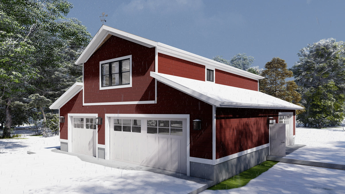 Garage Apartment Plan with 4-Car Garage and 1-Bedroom Suite