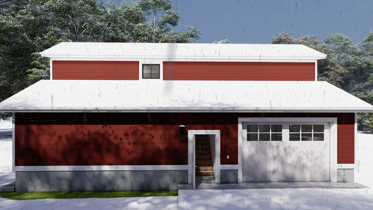 Garage Apartment Plan with 4-Car Garage and 1-Bedroom Suite
