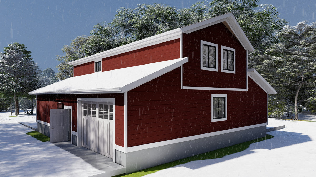 Garage Apartment Plan with 4-Car Garage and 1-Bedroom Suite
