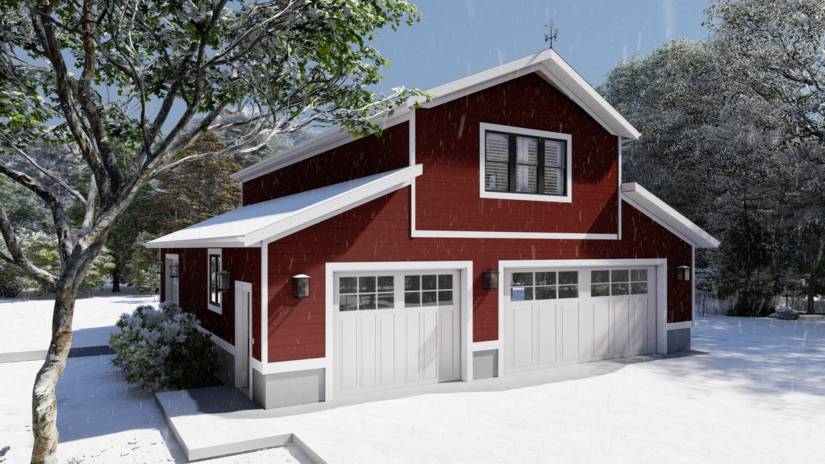 Garage Apartment Plan with 4-Car Garage and 1-Bedroom Suite