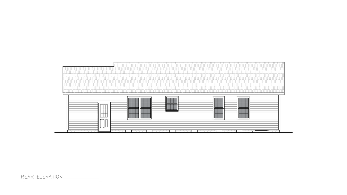 A8236-A Ranch House, 3 Bedrooms, 2 Bathrooms | Edgehill House Plan Rear Elevation