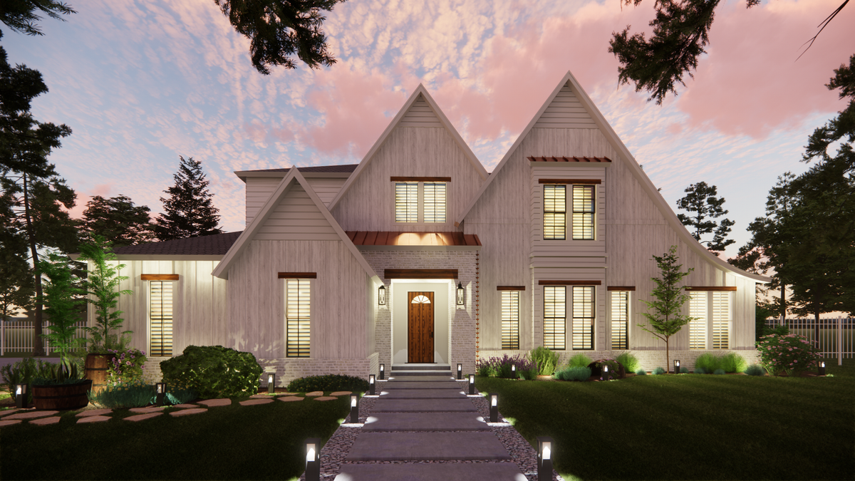 AG7498-A New American House, 4 Bed, 3.5 Bath | Kingside House Plan Exterior-2