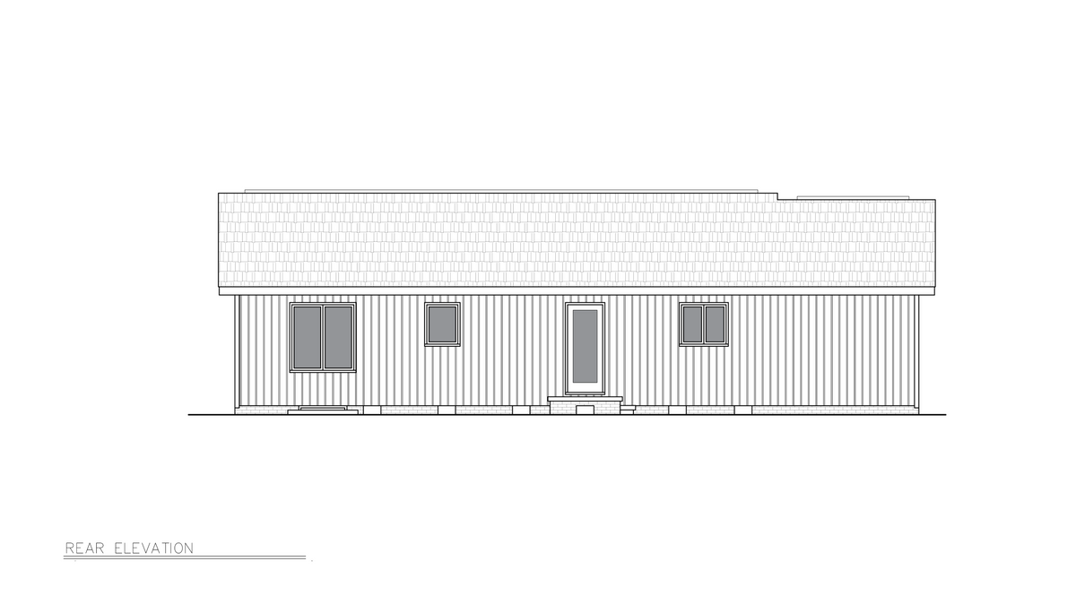 A8240-A Ranch House, 3 Bedrooms, 1.5 Bathrooms | Ethan House Plan Rear Elevation