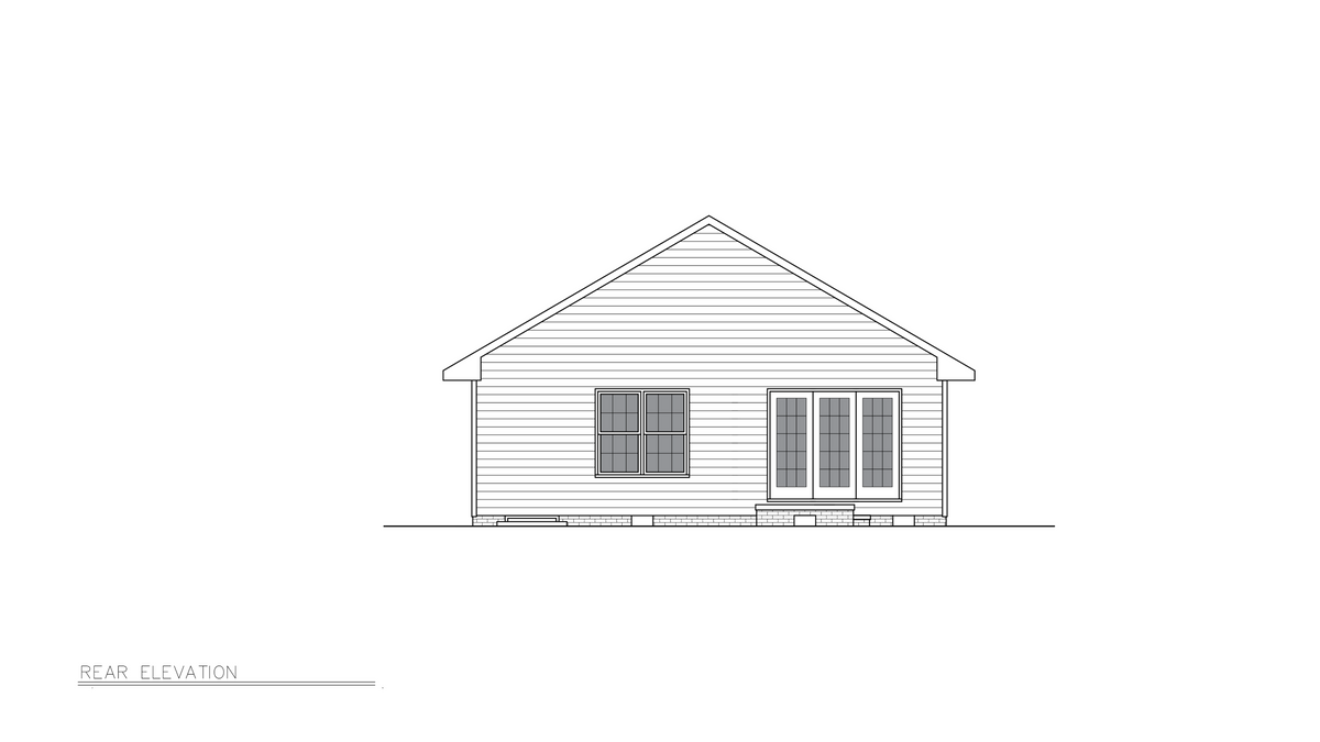 A8307-A Cottage House, 2 Bedrooms, 2 Bathrooms | Everly House Plan Rear Elevation